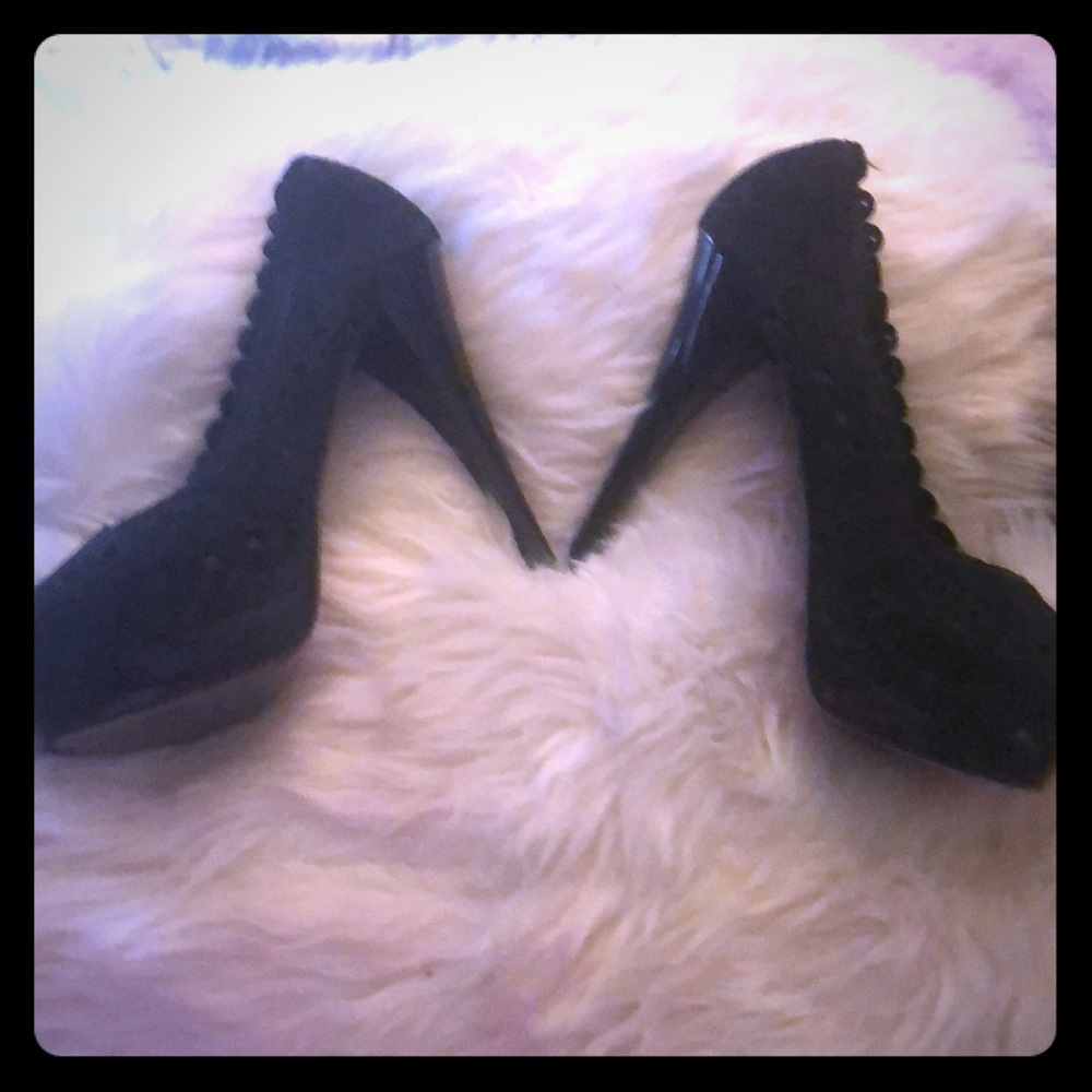 Bebe Peep Toe Suede Black Heels ♠️🖤
